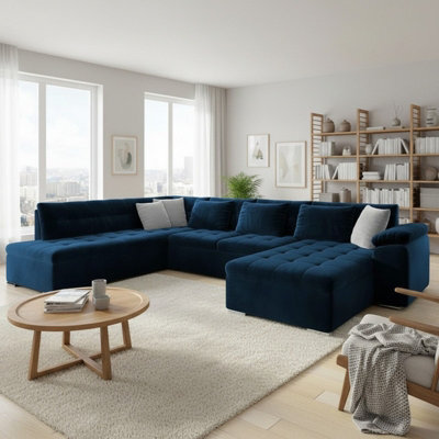 Niko Bis Fold Out U Shape Corner Sofa Chipboard Frame With Storage Bed 350X205X76 Cm Dark Blue Right - image 1
