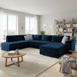 Niko Bis Fold Out U Shape Corner Sofa Chipboard Frame With Storage Bed 350X205X76 Cm Dark Blue Right - thumbnail 1