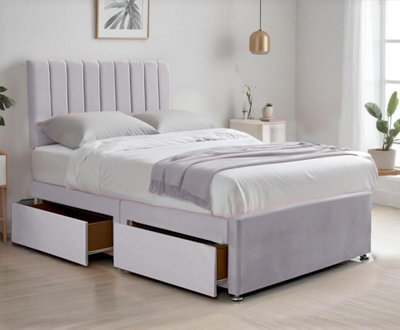Silver Plush 5Ft King Size Bed With Matttress  2 Storage Drawers And 20 Inch Vertical Line Headboard - image 1
