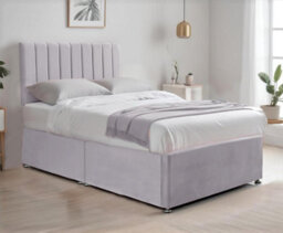 Silver Plush 5Ft King Size Bed With Matttress  2 Storage Drawers And 20 Inch Vertical Line Headboard - thumbnail 3