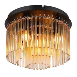 Luminosa Lighting Luminosa Gorley Ceiling Light Matt Black Amber Glass Shade 5X E14 - thumbnail 1