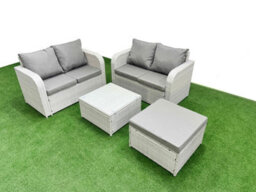 Fimous 5 Seater Outdoor Love Sofa Set Rattan Garden Furniture Set Square Coffee Table Big Footstool Light Grey - thumbnail 1