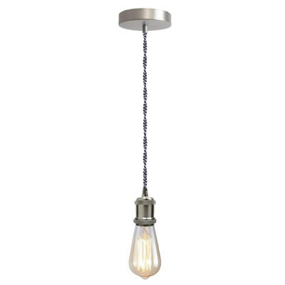 1M Black & White Twisted Cable Pendant E27 Base With Satin Nickel Lamp Holder - image 1