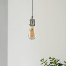 1M Black & White Twisted Cable Pendant  E27 Base With Satin Nickel Lamp Holder - thumbnail 2