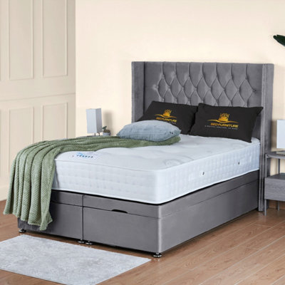 UKBEDFURNITURE Francesca Plush Grey End Opening Divan Ottoman Bed With 54 Inch Headboard & 10 Inch Orthopaedic Mattress - image 1