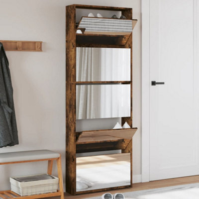 Vidaxl Shoe Cabinet With Mirror 5-Layer Smoked Oak 63X17X169.5 Cm - image 1