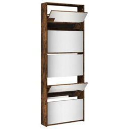 Vidaxl Shoe Cabinet With Mirror 5-Layer Smoked Oak 63X17X169.5 Cm - thumbnail 4
