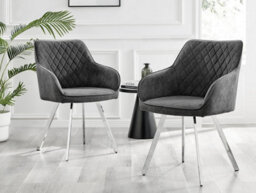 Furniturebox Uk Elina White Marble Effect Round Dining Table & 2 Dark Grey Falun Silver Leg Chairs - thumbnail 9