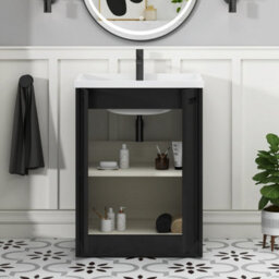 Royal Bathrooms Elmore 600mm Floor Standing 2 Door Bathroom Vanity Unit With Traditional Ceramic Basin Sink - Matt Nocturne Black - thumbnail 5