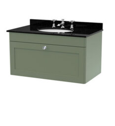 Balterley Swynnerton Traditional 1 Drawer Wall Hung Vanity Unit With Marble Basin, Satin Green, 800mm