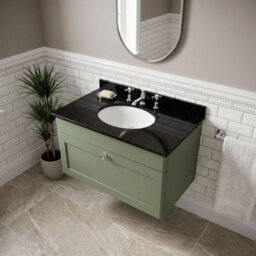 Balterley Swynnerton Traditional 1 Drawer Wall Hung Vanity Unit With Marble Basin, Satin Green, 800mm - thumbnail 3