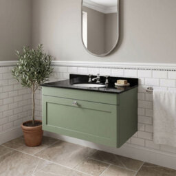 Balterley Swynnerton Traditional 1 Drawer Wall Hung Vanity Unit With Marble Basin, Satin Green, 800mm - thumbnail 2