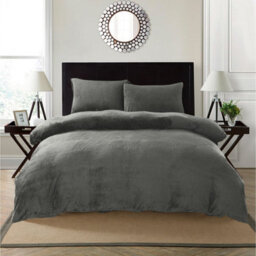 Teddy Bear Fleece Soft Cosy Duvet Cover + Pillow Case Set Silver - thumbnail 1