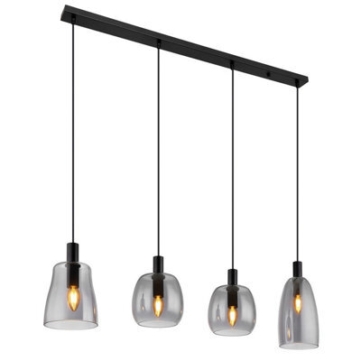 Luminosa Lighting Luminosa Garri Bar Pendant Ceiling Light Matt Black Smoke Glass Shade 4X E14 - image 1