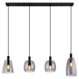 Luminosa Lighting Luminosa Garri Bar Pendant Ceiling Light Matt Black Smoke Glass Shade 4X E14 - thumbnail 3