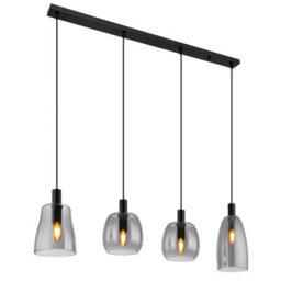 Luminosa Lighting Luminosa Garri Bar Pendant Ceiling Light Matt Black Smoke Glass Shade 4X E14 - thumbnail 1