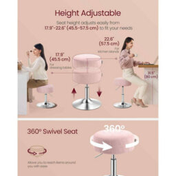 Adjustable Swivel Dressing Table Stool, Padded Vanity Chair With Pu Seat, Jelly Pink - thumbnail 4