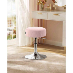 Adjustable Swivel Dressing Table Stool, Padded Vanity Chair With Pu Seat, Jelly Pink