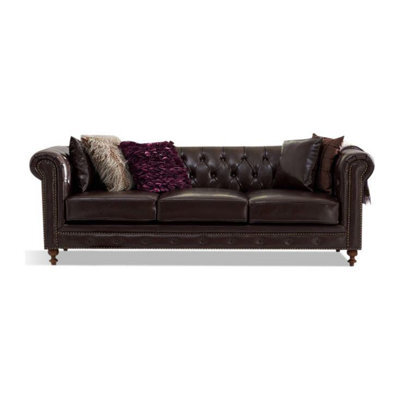 Furniture 48 Wellington Chesterfield Brown Leather 3 Seater Sofa