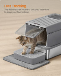 Feandrea Stainless Steel Cat Litter Box With Flip Lid, Scoop, Litter Mat, 2 Doors, For Cats Up To 15 Kg, Dove Grey - thumbnail 7