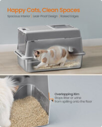 Feandrea Stainless Steel Cat Litter Box With Flip Lid, Scoop, Litter Mat, 2 Doors, For Cats Up To 15 Kg, Dove Grey - thumbnail 4