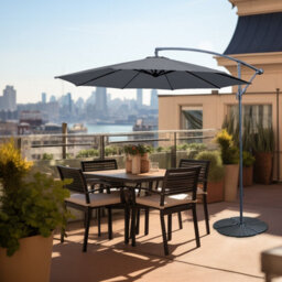 Sundaze Grey 3M Garden Banana Parasol Cantilever Umbrella Sun Shade Patio Hanging With Base Weights - thumbnail 1