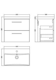 Balterley  Contemporary Bathroom 2-Drawer Wall-Hung Thin-Edge Vanity Unit Basin, Satin Green, 600mm - thumbnail 2