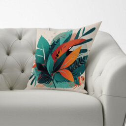 Warren Reed Designer Green Orange Tropical Leaves Cushions 60Cm X 60Cm - thumbnail 2