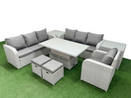 Fimous 9 Seater Poly Rattan Outdoor Garden Furniture Adjustable Lifting Dining Or Coffee Table Sofa Set Stools 2 Side Table - thumbnail 2