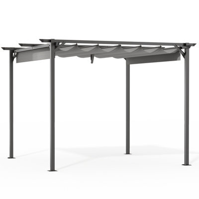 Onemill 10 X10 Ft Pergola With Retractable Sun Shade Canopy Outdoor Metal Shelter Gazebo-Grey