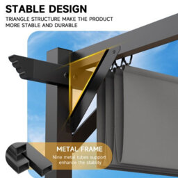 Onemill 10 X10 Ft Pergola With Retractable Sun Shade Canopy Outdoor Metal Shelter Gazebo-Grey - thumbnail 2
