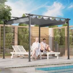 Onemill 10 X10 Ft Pergola With Retractable Sun Shade Canopy Outdoor Metal Shelter Gazebo-Grey - thumbnail 7