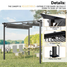 Onemill 10 X10 Ft Pergola With Retractable Sun Shade Canopy Outdoor Metal Shelter Gazebo-Grey - thumbnail 5