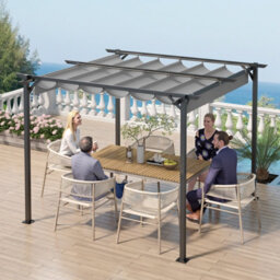 Onemill 10 X10 Ft Pergola With Retractable Sun Shade Canopy Outdoor Metal Shelter Gazebo-Grey - thumbnail 9