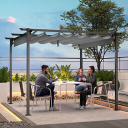 Onemill 10 X10 Ft Pergola With Retractable Sun Shade Canopy Outdoor Metal Shelter Gazebo-Grey - thumbnail 8