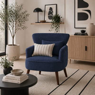 Wyld Haus Kesu Blue Corduroy Retro Accent Armchair - Dark Wooden Angled Legs, 69.5 X 69.5 X 78 Cm - image 1