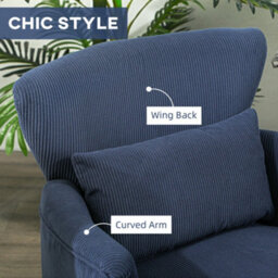 Wyld Haus Kesu Blue Corduroy Retro Accent Armchair - Dark Wooden Angled Legs, 69.5 X 69.5 X 78 Cm - thumbnail 6