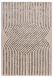 Cream Handmade Modern Striped Wool 12-14mm Thick Stain-Resistant Rug For Bedroom, Living, & Dining Room-200Cm X 300Cm - thumbnail 1