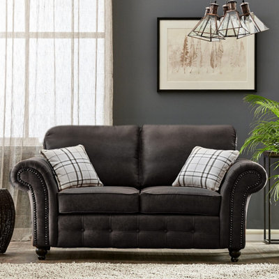 Oakland Suede Leather 2 Seater Sofa Black - image 1