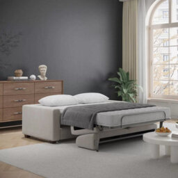 Lucas Beige Fabric Sofa Bed 3 Seater To Double Bed Plush Chenille Memory Foam Mattress Storage Solid Wood Frame Uk Made - thumbnail 3