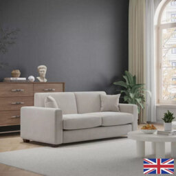 Lucas Beige Fabric Sofa Bed 3 Seater To Double Bed Plush Chenille Memory Foam Mattress Storage Solid Wood Frame Uk Made - thumbnail 1