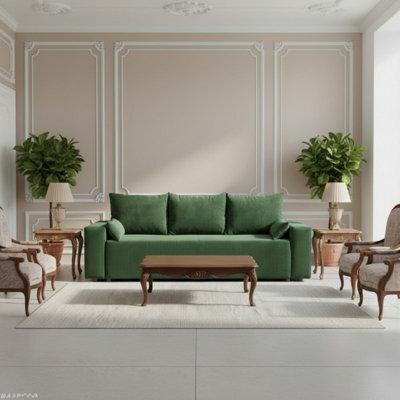 Livorno Sofa Bed For Living Room Foam Seat Wave Springs Wooden Legs Wood Frame 250X94X90 Cm Sleep Area 200X140 Green - image 1