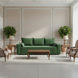 Livorno Sofa Bed For Living Room Foam Seat Wave Springs Wooden Legs Wood Frame 250X94X90 Cm Sleep Area 200X140 Green