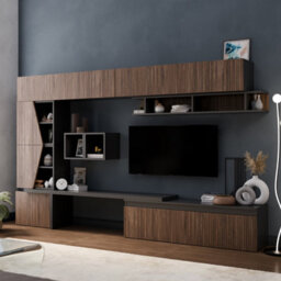 Decorotika London Moduler Modern Tv Unit Wall Mount Customizable Layout Black Alina - thumbnail 2