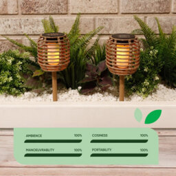 Gardenwize Pack Of 2 Solar Rattan-Effect Stake Lights Warm White Led Outdoor Path & Border Garden Lights - thumbnail 5