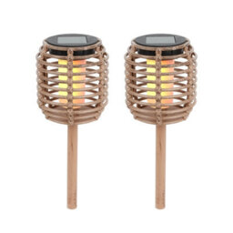 Gardenwize Pack Of 2 Solar Rattan-Effect Stake Lights Warm White Led Outdoor Path & Border Garden Lights - thumbnail 1