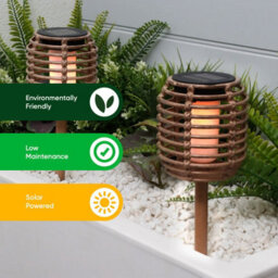 Gardenwize Pack Of 2 Solar Rattan-Effect Stake Lights Warm White Led Outdoor Path & Border Garden Lights - thumbnail 6