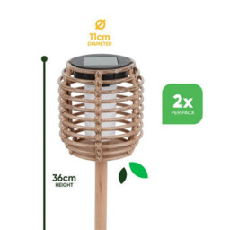 Gardenwize Pack Of 2 Solar Rattan-Effect Stake Lights Warm White Led Outdoor Path & Border Garden Lights - thumbnail 2