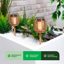Gardenwize Pack Of 2 Solar Rattan-Effect Stake Lights Warm White Led Outdoor Path & Border Garden Lights - thumbnail 3
