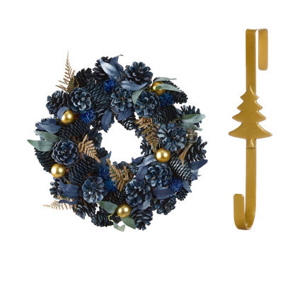 Dibor 35Cm Moonlight Front Door Christmas Wreath With Tree Wreath Hanger